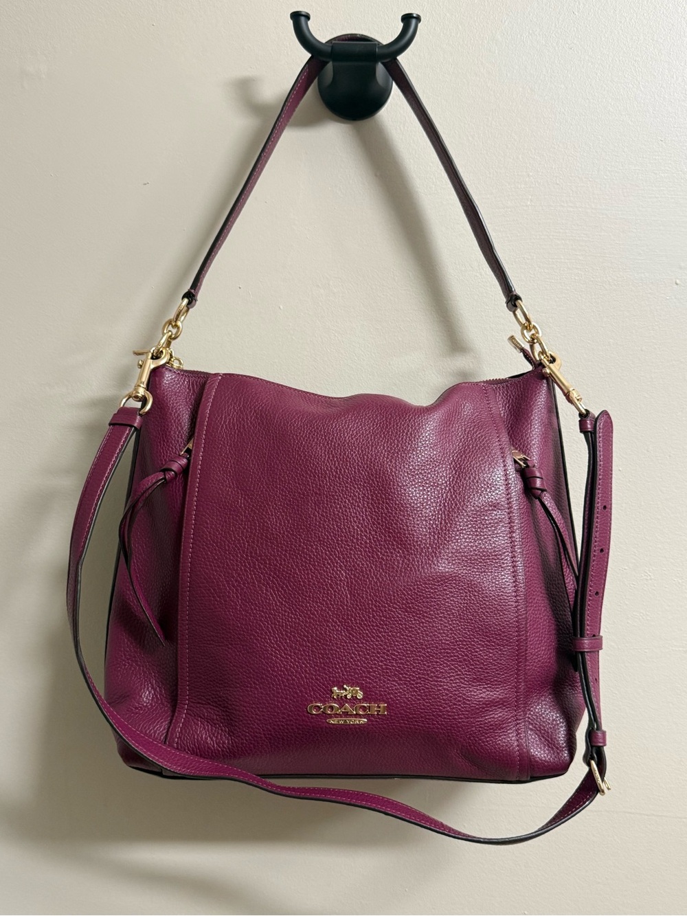 Coach Pebbled Leather Shoulder Bag in Berry Plum